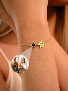 Customized Photo Paw Print Projection Pendant Necklace, Stainless Steel Jewelry, Minimalist Pet Lover Gift, Women's Daily Wear, Birthday, Bridesmaid, Wedding, Christmas Gift - Multicolor - View 4