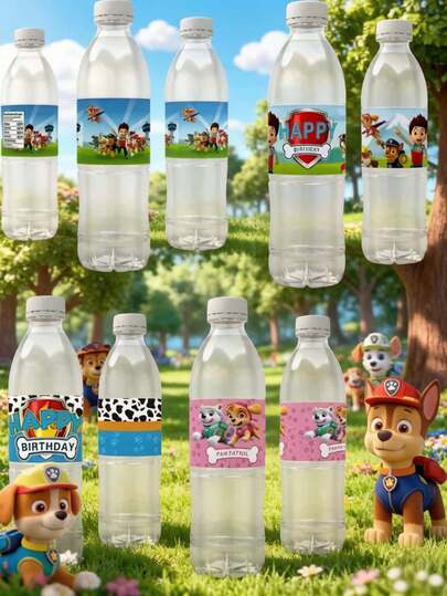 Paw Patrol 10pcs/12pcs Collectible Water Bottle Sticker Set, Water Bottle Decoration Stickers For Party Decor, Rubble, Chase, Rocky, Zuma, Skye, Everest, Tracker, Tuck, Ella, Rex, WildCat, Liberty Character Themed Decorative Stickers, Disposable Party Packaging Stickers, Birthday Party, Back To School, Graduation, Daytime Party Supplies, Christmas Decoration, Home Decor