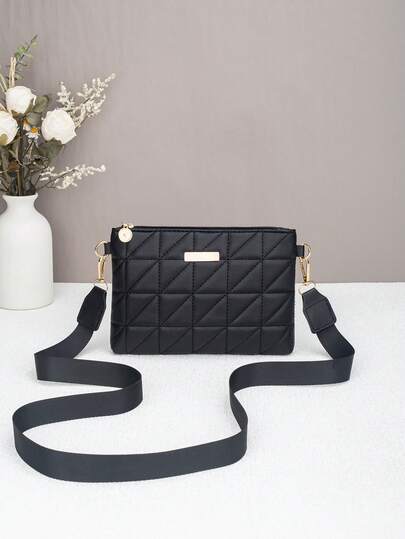 Bolso de mujer de nueva moda con costuras, bolso de hombro, bolso de mano, bolso sobre, decoración de metal rectangular, adecuado para uso diario