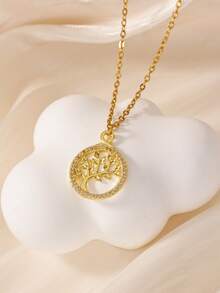 18K Gold Plated Anti-Rust Tree Of Life Cubic Zirconia Necklace, Suitable For Beach, Wedding, Vacation, 2026 New Arrival, Great Gift For Mom And Friends - Multicolor - View 5