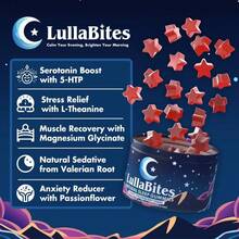 LullaBites Natural Sleep Gummies - 30 Servings -Sweet Strawberry Stars (Melatonin Free)(1pack) - 250G - Xem 3