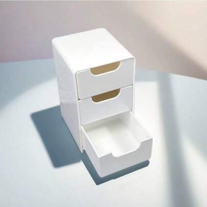 2 piezas Caja de almacenamiento clásica de 3 cajones: Organizador de escritorio espacioso - Material de PP duradero, ideal para almacenar artículos de oficina, joyas y cosméticos.