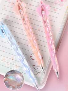 Colorful Laser Sakura Flower Retractable Ballpoint Pen, Quick-Drying Black Ink Suitable For Students - Multicolor - View 4