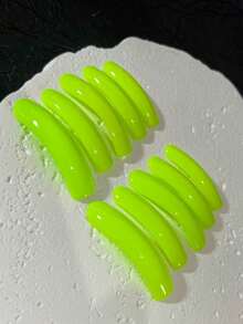 10片亮面纯色长弧形可佩戴美甲贴片，可卸式假指甲，霓虹粉/霓虹绿可选，派对魅力风格 - 綠色 - 查看 2