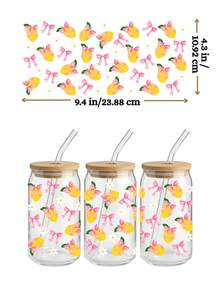 4件套蝴蝶结UV DTF转印贴纸，适用于16盎司Libbey玻璃杯（9.4x4.3英寸），粉色丝带防水自粘杯贴，无需加热即可DIY马克杯和水杯贴纸 - Coquette 005 - 查看 3