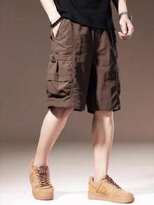 Pantalones cortos de trabajo frescos para hombre, de tela fina, de secado rápido, sueltos, con múltiples bolsillos, casuales, al aire libre, rectos, de cinco dedos para hombre - marrón - Ver 3