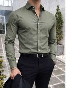 Men's Long-Sleeved Dress Shirt - Grey - View 7