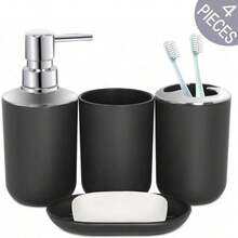 Bathroom Accessories -6 Piece Plastic Toothbrush Holder,Toothbrush Cup,Soap Dispenser And Dish,Toilet Brush Holder,Trash Can,Tumbler Straw Gift Set, Brown White Gray Black - Multicolor - View 15