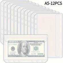 12pcs/Set Transparent PVC A5/A6 Document Pouches - Zipperless Budget Envelopes, Suitable For Cash Management System, 6-Ring Multi-Compartment File Folder, Durable Savings Challenge File Folder, Money Saving Envelopes - Multicolor - View 12