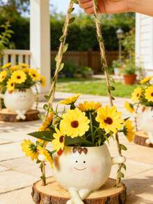 Smiling Flower Pot Hanging Planter, Suitable For Indoor And Outdoor Plants, Cute Hanging Flower Pot For Pearl String Plants, Happy Resin Succulent Planter, Gift For Her, Best Birthday Gift For Valentine's Day - A - View 5