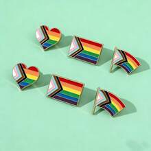 Set de 3/6 piezas Broche de bandera con corazón arcoíris, Pasadores de bandera de combinación de 11 colores creativos, Insignia de metal - Multicolor - Ver 9