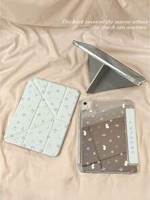 1 Piece, Blue Floral Bunny Patterned Mirror Tablet Protective Case, Suitable For 10th/11th/Pro 13 2025, Foldable Stand, Shockproof And Dustproof, Supports Automatic Wake-Up/Sleep, Is A Must-Have Protective Case For Office/Study/Entertainment, An Excellent Easter Gift, Not A Magnetic Protective Case - Multicolor - View 4
