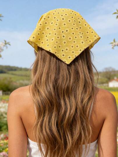 1pc Floral Print Sunflower Hair Scarf Headband Bandanas Triangle Hairband Headwear Headwrap Hair Acessories
