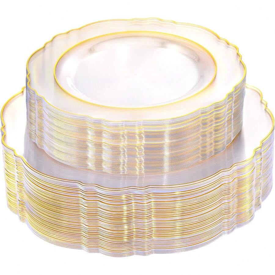 1pc Transparent Lotus Flower Rimmed Plate, Dinnerware Set, Salad Plate, Holiday Party Tableware, Tray, 10.25 Inch And 7.5 Inch Serving Platters, Suitable For Various Parties, Outdoor, Wedding, Restaurant - Clear - View 1