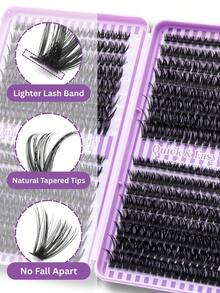 1088pcs/448pcs/640pcs False Eyelashes Set, High Capacity Individual Lash Clusters, 50D/60D/80D/100D/120D/150D/200D D-DD Curl Lashes, 0.31-0.63inch, DIY Fake Lashes, With Lash Glue, Natural & Thick, Delicate & Lightweight, Super Soft, Reusable, Individual Cluster Lashes, Eyelash Extension Kit, Suitable For Travel, Daily Wear (Beginner Friendly), Wedding, Date, Party, Holiday, Also Great As Christmas/Halloween/Gift Lashes Set - 黑色 - 查看 2