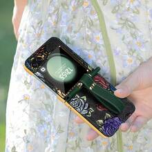 VIETAO High-Quality Electroplated PC Floral Design Artificial Leather Hand Holder Mobile Phone Case Cover Compatible With Samsung Galaxy Z Flip 3 4 5 6 7 Flip6 Flip5 Flip4 - Black - View 2