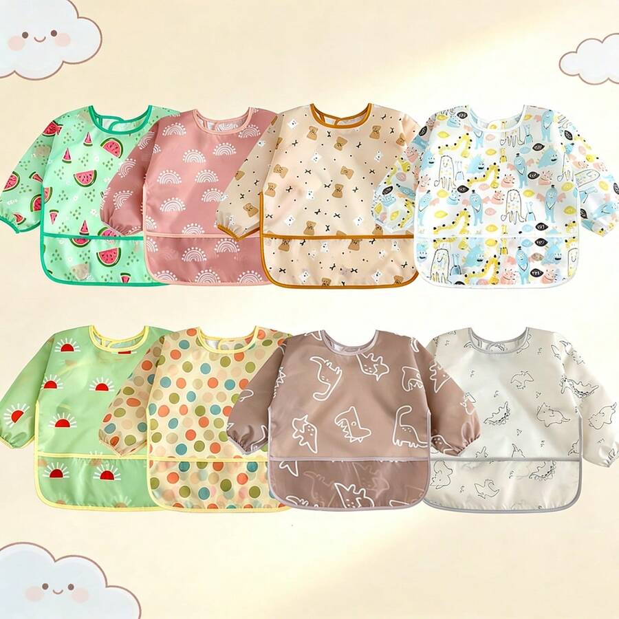 Infant Cartoon Hooded Smock, Fresh All-Over Print Baby Reversible Painting Apron - Multicolor - View 1