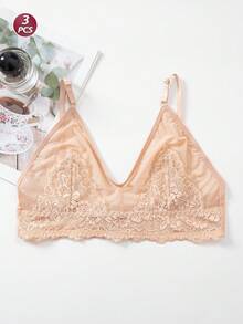 3件套女士性感蕾丝无钢圈文胸，舒适透气日常穿着文胸 - 彩色 - 查看 4