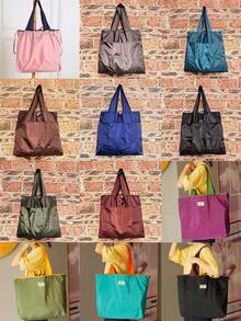 1pc Large Capacity Drawstring Shopping Bag, Waterproof Nylon Reusable Grocery Tote, Foldable Adjustable Shoulder Strap Handbag For Daily Use, Women Tote Bag, Foldable Shopping Bag, Beach Bag, Camping Travel Accessory, Mother's Day Gift, Personalized Gift - Multicolor - View 7