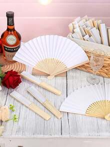 6支/套 折叠纸扇，白色手扇，DIY手工材料，婚礼回礼，新娘派对，夏季降温，派对装饰，婚礼礼品，户外婚礼仪式，DIY绘画书法，中国舞蹈表演，新娘送礼会，教堂花园派对 - 多色 - 查看 2