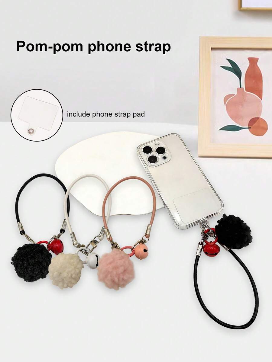 新款毛绒绒手机挂绳钥匙扣PU相机防丢腕带水壶包短挂绳+防丢垫 - 彩色 - 查看 1