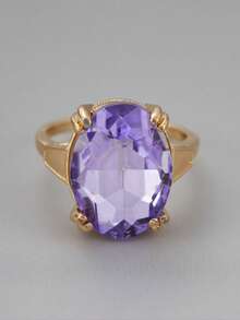 1PC Luxury Purple Large Crystal Gold Colour Ring Women's Luxury Wedding Accessories Bridal Engagement Party Jewellery - Purple - View 4