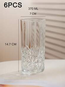6-Piece Minimalist Transparent Glass Water Cup Set, Suitable For Home Use, Coffee Cups, Juice Cups, Whiskey Cups, Straight-Sided Textured Beverage Cups, Multiple Sizes Available, Party Table Cups. - DM336-1 (370ml) - View 9