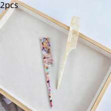 Minimalist Marble Texture Acetate Long Handle Pointed Tail Comb, High-End Leopard Print Anti-Static Hair Brush, Smooth Hair Comb With Dense Teeth - Multicolor - View 14
