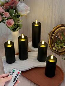 Bộ 2/3/4/5 nến không lửa có hẹn giờ và điều khiển từ xa, nến LED chạy bằng pin, nến giả điện tử bằng nhựa, nến cầu nguyện, không tan chảy, màu đen, ngọn lửa ấm áp, thích hợp cho gia đình, Halloween, Giáng sinh, tiệc tùng, cầu hôn và các dịp khác. - đen - Xem 4