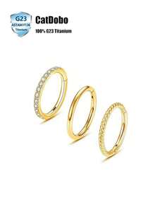 CatDObo 3 件装铰链式透明锆石鼻环；低过敏材质；男女通用 16g 鼻环，鼻翼/鼻孔/唇环；18k 镀金耳骨耳环，耳屏/耳廓/耳廓耳环；女性穿刺饰品。 - N070 - 查看 2