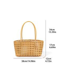 Túi đi biển bằng rơm khoét rỗng, giỏ đan dã ngoại, túi xách thường ngày mới cho kỳ nghỉ của phụ nữ. - Màu Khaki - Xem 10