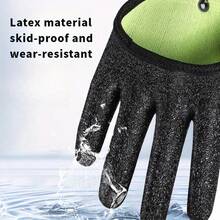 1 Pair Green Non-Slip Fishing Gloves, Black Latex Wear-Resistant Breathable Mesh Fabric, High Elasticity Comfortable Fit, Strong Anti-Slip Design For Secure Grip When Fishing, With Powerful Magnetic Buckle For Quick Open/Close, Waterproof And Easy To Clean - Multicolor - View 4