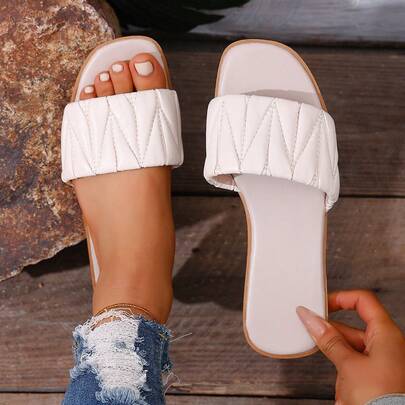 Sandalias planas de mujer de punta redonda tejidas, aptas para uso en el hogar y al aire libre