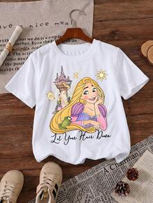 Disney Lilo And Stitch Valentine Love Heart Faux Crochet Texture Printed Pattern T-Shirts For Girls - Children's Clothing Design Short-Sleeved Casual And Cute Style Comfortable And Casual Wear All Year Round Suitable For Parties And Play Machine Washable Gift Children's Clothing Girls' Short-Sleeved Shirts - White - View 2