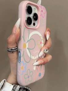 1 pieza Funda de teléfono magnética 2 en 1 con diseño de flores de primavera, funda de teléfono para parejas en el Día de San Valentín, apta para iPhone 17 Pro Max/16 Pro Max/15 Pro Max/13/15/16/17 Pro/14/11, funda protectora de teléfono con diseño de flores de moda 2 en 1 magnética - Rosa - Ver 3