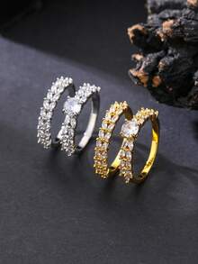 1 Set Of 2 Minimalist Sparkling Zirconia Inlaid Closed Ring Set, Versatile For Daily, Party, Wedding, Spring, Eid/Ramadan Blessing Gift - Sparkling  Closed Ring Set - View 1