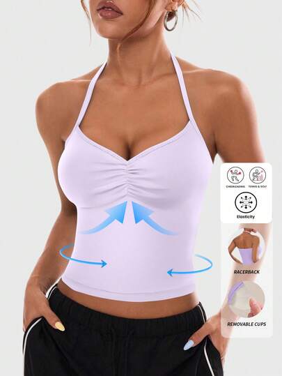 SUPEKYKO All-Season Women's Adjustable Yoga Top – Backless Scrunch Sports Bra With Removable Cups For Gym/Daily Summer