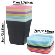 Multi-Color Small Square Planter Pots With Trays, Plastic Succulent Planters, Gardening Home Decor, Flower/Vegetable Seed Planting, Balcony Garden, Flower Seedling - Small Flower Pots - View 3