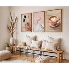 1/3pcs Pink Coffee Bar Wall Art Picture Preppy Aesthetic Prints Canvas Paintings Coffee Cup Heart Latte & Slouchy Morning Vibe Posters Girly For Bedroom Living Room Kitchen Coffee Station Decor Gift For Her Unframed - Pattern - View 3