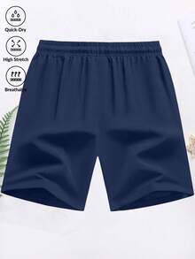 1pc Men's 3/4 Length High Performance Training Shorts, Soft & Lightweight Suitable For Fitness & Running - Navy Blue - View 6
