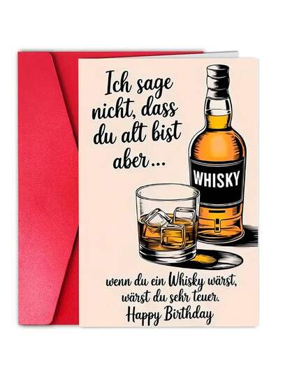 1pc Fun German Birthday Card For Men With Whiskey And Glass Design - "Don't Say You're Another Year Old" Humorous Aging Theme Card Wine Enthusiasts Gift Birthday Party Decoration (German Version)