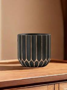 Chậu trồng cây phong cách Bắc Âu cổ điển, chậu hoa hình học có lỗ thoát nước, chậu nhựa PP dày dặn dành cho cây trồng trong nhà, trang trí nhà tối giản. - Vàng đen - Xem 1