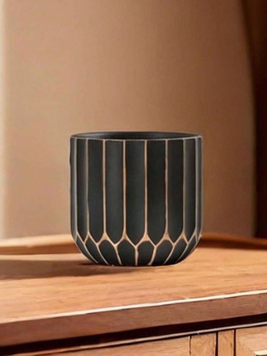 Chậu trồng cây phong cách Bắc Âu cổ điển, chậu hoa hình học có lỗ thoát nước, chậu nhựa PP dày dặn dành cho cây trồng trong nhà, trang trí nhà tối giản. - Vàng đen - Xem 1