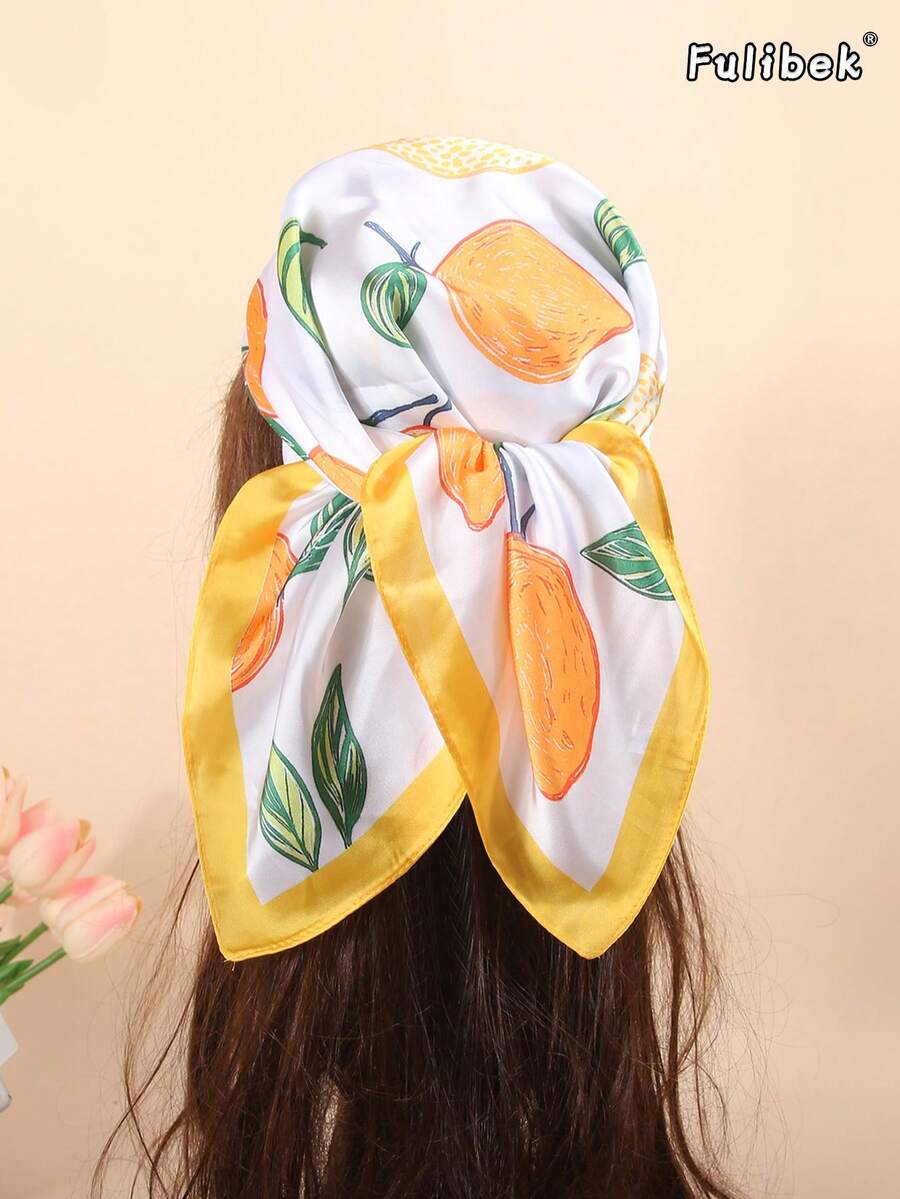 1条仿丝印花领巾，多功能头巾/围巾，适合日常使用 - 彩色 - 查看 1