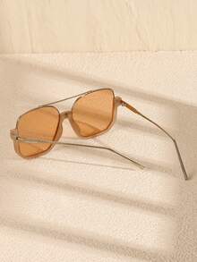 1 par de gafas de moda minimalistas y retro de gran tamaño para mujer - Té con marco rosa - Ver 3