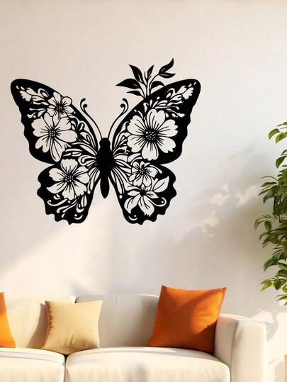 1件16英寸金属蝴蝶墙饰，花卉蝴蝶金属墙饰，蝴蝶家居装饰，独特的动物和花卉设计，适用于客厅、花卉、蝴蝶、花园标牌、家居礼品