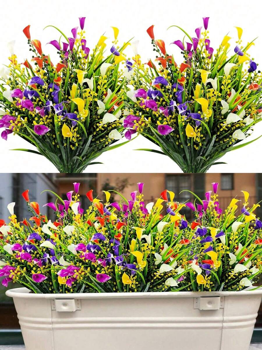 10pcs Outdoor Calla Lily Artificial Flowers, UV-Resistant Plastic Material, Colorful, Suitable For Home Garden, Planters, Porch, Window Box Decor, Indoor/Outdoor Spring Decoration, Garden Decor (Multi-Color) - Multicolor - View 1