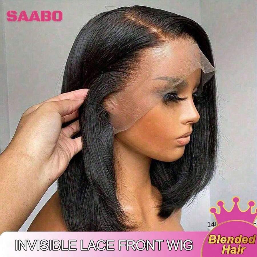 12英寸波波头假发，真人前额发丝，13x6高清透明蕾丝前额假发，带婴儿发，预先拔毛，无胶波波头假发，200%密度，短直波波头，28英寸长款混纺假发，女士款