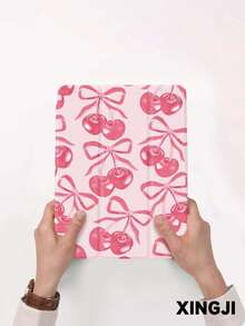 1个粉色半色调樱桃图案平板电脑保护套，兼容10.2英寸（第十代）/（A16）11英寸（第十一代，2025款）、Pro 11英寸（2021/2020款）、Galaxy Tab A8 10.5英寸（2022款）、Matepad 10.4/Tab，带笔槽，防摔，平板电脑支架，支持自动休眠/唤醒 - 粉色 - 查看 3