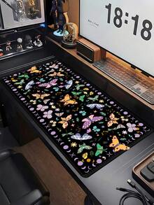Cute Desktop Mouse Pad, Game Mouse Pad, Desktop Mouse Pad, Keyboard And Mouse Table Pad, Edge Stitching Table Pad With Rubber Base, Butterfly Mouse Pad (Black) - View 3